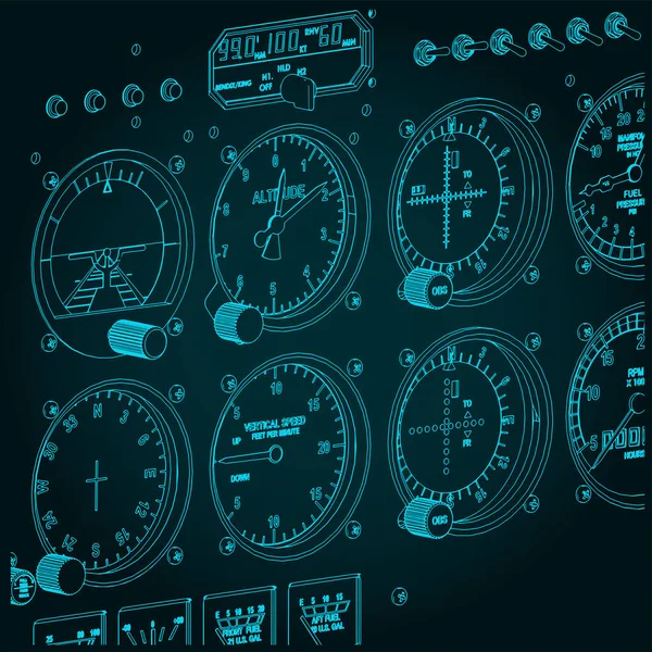 Ilustración Vectorial Estilizada Panel Control Avión Cerca — Archivo Imágenes Vectoriales