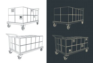 Üzerinde kutular olan bir platform arabasının biçimlendirilmiş vektör çizimi
