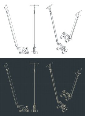 El arabası kaldırıcısının planlarının biçimlendirilmiş vektör çizimi