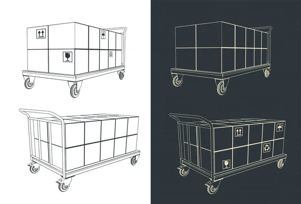 Stylized Vector Illustration Platform Cart Boxes — Stock Vector