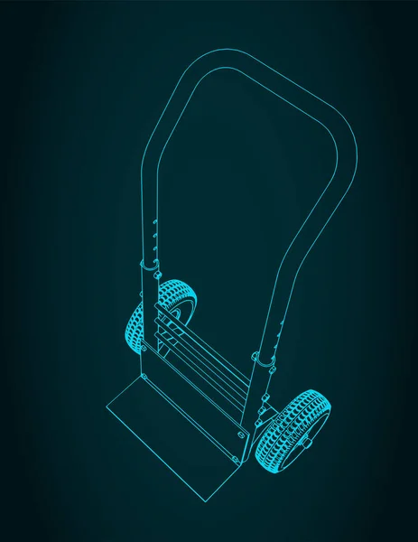 ゴム車輪付きハンドトロリーの設計図のスタイルベクトル図 — ストックベクタ