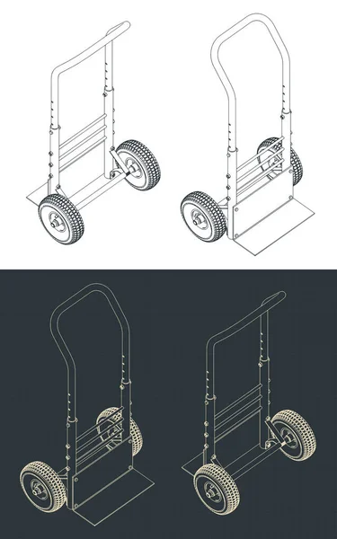 Стилізована Векторна Ілюстрація Ізометричних Креслень Ручної Візки Гумовими Колесами — стоковий вектор