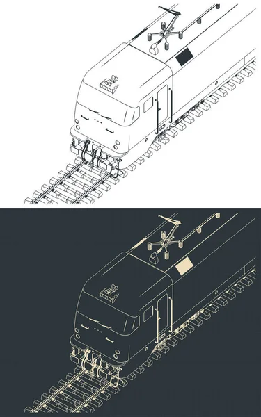 Illustrazione Isometrica Vettoriale Stilizzata Del Primo Piano Della Locomotiva Elettrica — Vettoriale Stock