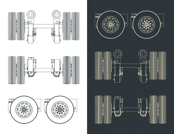 トレーラー用リフトアクスルの設計図のスタイルベクトル図 — ストックベクタ