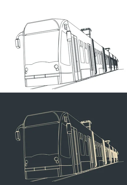 Stylized Vector Illustration Modern Tram Closeup — Stock Vector