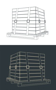 Palete sabitlenmiş paketlenmiş yükün biçimlendirilmiş vektör çizimi