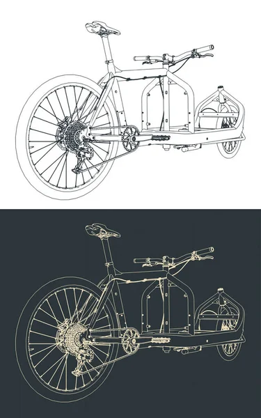 貨物自転車の図面のスタイルベクトルイラスト — ストックベクタ