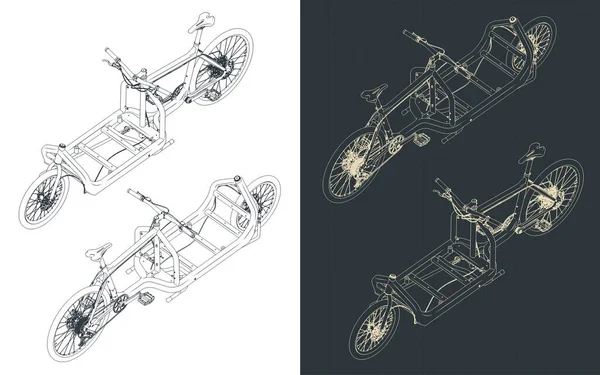 Kargo Bisikletinin Izometrik Planlarının Stilize Edilmiş Vektör Çizimi — Stok Vektör