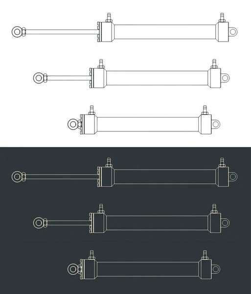 油圧シリンダーの設計図のスタイルベクトル図 — ストックベクタ