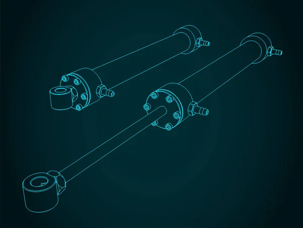 油圧シリンダーの青写真のスタイルベクトル図 — ストックベクタ