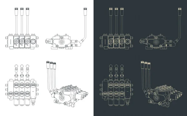 Stylized Vector Illustration Blueprints Hydraulic Directional Control Valve — Stock Vector