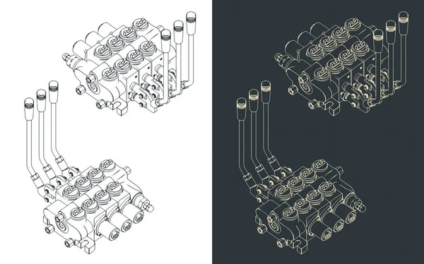 Illustration Vectorielle Stylisée Des Plans Isométriques Vanne Commande Directionnelle Hydraulique — Image vectorielle