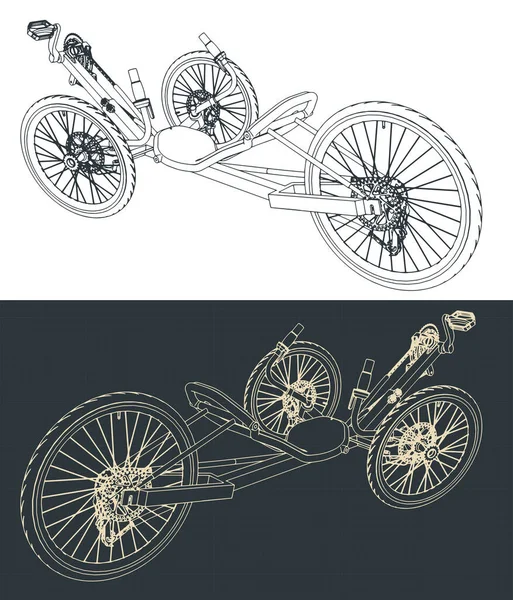 自転車の前後の設計図のスタイルベクトル図 — ストックベクタ