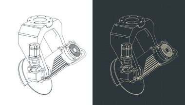 CNC Testere Başlığının planlarının biçimlendirilmiş vektör çizimi