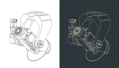 CNC Testere Başlığının planlarının biçimlendirilmiş vektör çizimi