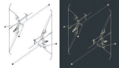 Hedef yinelenen yay kitinin izometrik planlarının biçimlendirilmiş vektör çizimi