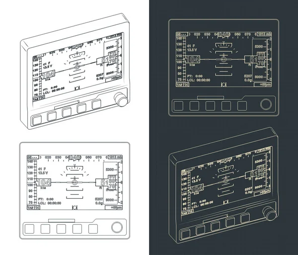 Stilisierte Vektorillustration Von Bauplänen Des Mini Instrumentensystems Für Elektronische Fluggeräte — Stockvektor