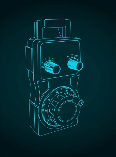 Cncルータ用電子ハンドホイールコントローラの青写真のスタイルベクトル図 — ストックベクタ