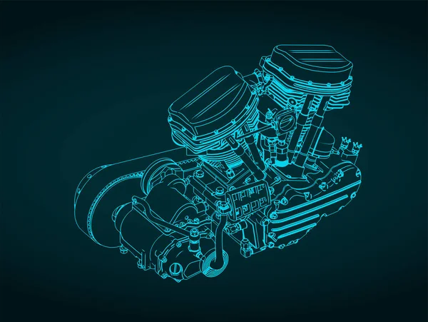 Стилизованная Векторная Иллюстрация Чертежа Мощного Двигателя Мотоцикла — стоковый вектор
