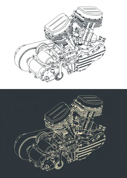 Ilustración Vectorial Estilizada Planos Motor Motocicleta Potente — Vector de stock