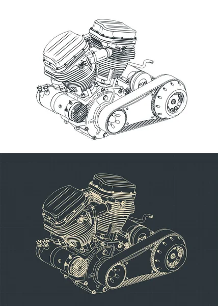 Стилизованная Векторная Иллюстрация Чертежей Мощного Мотоциклетного Двигателя — стоковый вектор