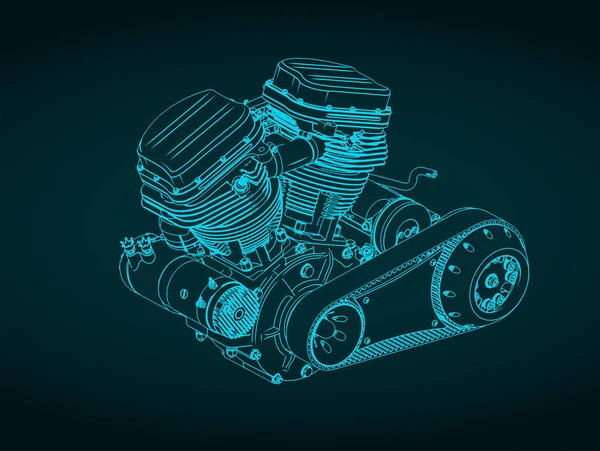 Стилизованная Векторная Иллюстрация Чертежа Мощного Двигателя Мотоцикла — стоковый вектор