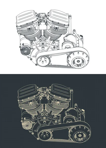 Στυλιζαρισμένη Διανυσματική Απεικόνιση Των Σχεδίων Του Ισχυρού Κινητήρα Μοτοσικλέτας — Διανυσματικό Αρχείο