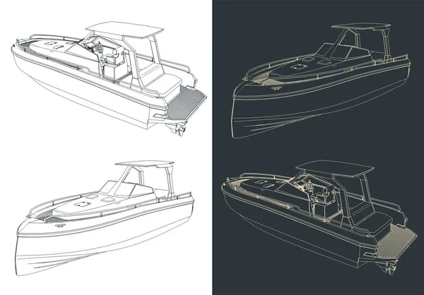 Stylized Vector Illustration Speedboat Sketches — Stock Vector