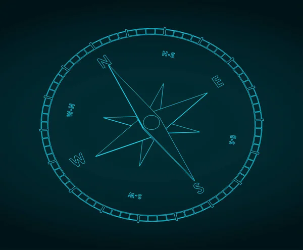 Stylized Vector Illustration Blueprint Compass — Stock Vector