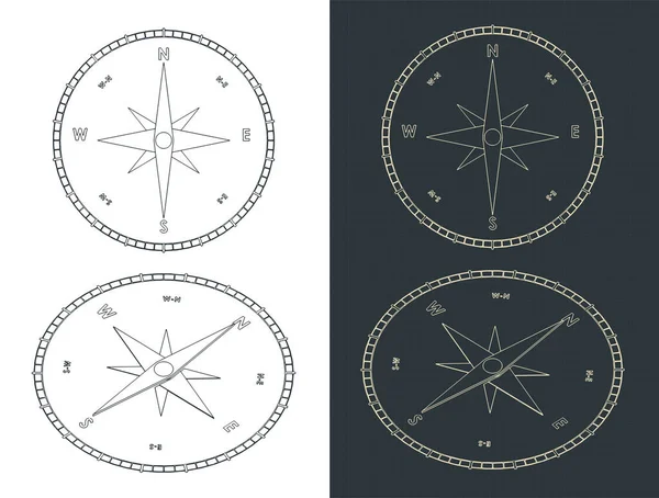 Stilisierte Vektorillustration Von Bauplänen Des Kompasses — Stockvektor