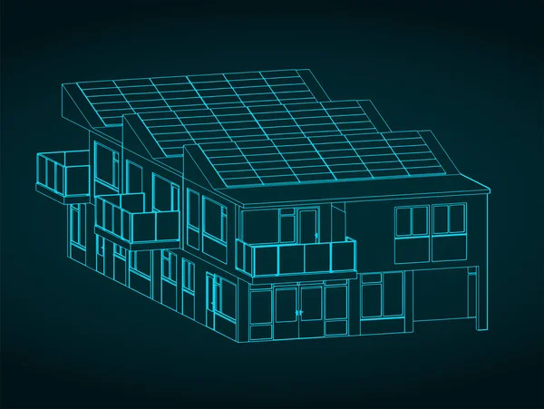 Stilisierte Vektorillustrationen Des Energieeffizienten Stadthauses — Stockvektor