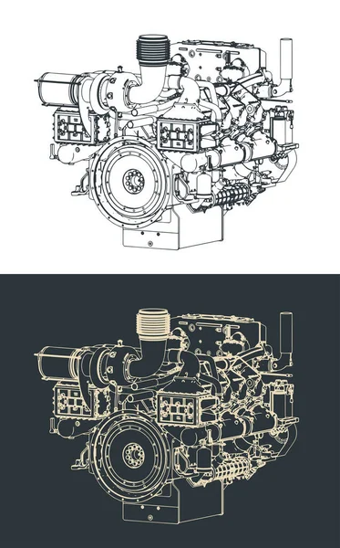 Nagy Teljesítményű Tengeri Dízelmotor Stilizált Vektoros Illusztrációja — Stock Vector