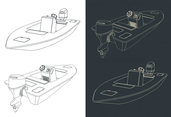 Στυλιζαρισμένη Διανυσματική Απεικόνιση Ισομετρικών Σχεδίων Μηχανοκίνητου Σκάφους — Διανυσματικό Αρχείο