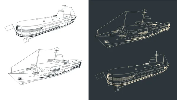 Στυλιζαρισμένη Διανυσματική Απεικόνιση Σκίτσα Επιβατηγών Πλοίων — Διανυσματικό Αρχείο
