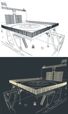 Bir araştırma ve keşif gemisindeki helikopter pistinin stilize edilmiş vektör çizimi