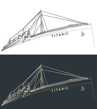 Stylized vector illustrations of close-up sketches of Titanic clipart