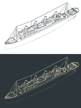 Titanik 'in izometrik planının stilize edilmiş vektör çizimi