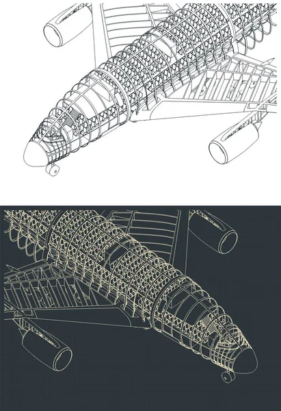 Стилізована Векторна Ілюстрація Ізометричних Креслень Пасажирського Літака — стоковий вектор