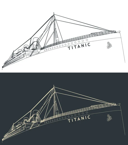 Illustrazioni Vettoriali Stilizzate Schizzi Ravvicinati Del Titanic — Vettoriale Stock
