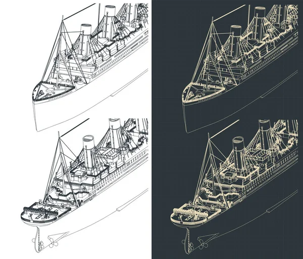 Stilisierte Vektorillustrationen Isometrischer Baupläne Der Titanic — Stockvektor
