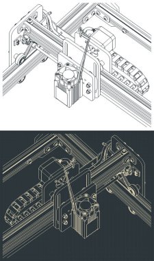 CNC yönlendiricisinin izometrik planlarının biçimlendirilmiş vektör çizimi