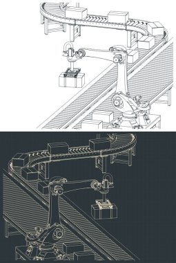 Robotik fabrika taşıma hattının biçimlendirilmiş vektör çizimleri