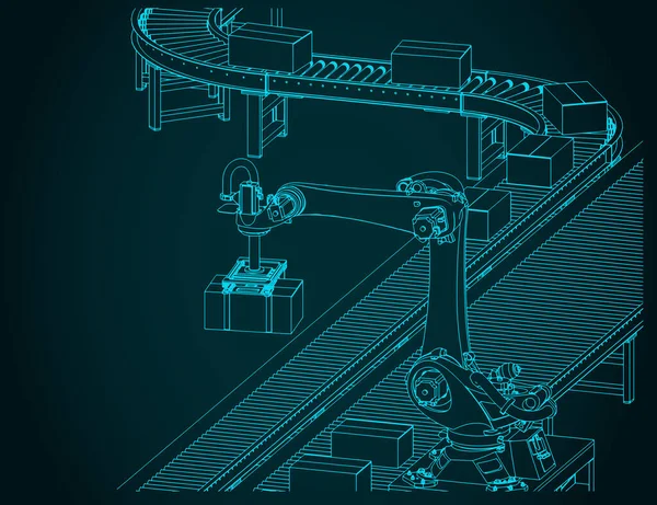 Стилізована Векторна Ілюстрація Роботизованої Фабричної Конвеєрної Лінії — стоковий вектор