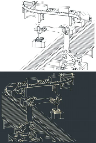 Robotik Fabrika Taşıma Hattının Biçimlendirilmiş Vektör Çizimleri — Stok Vektör