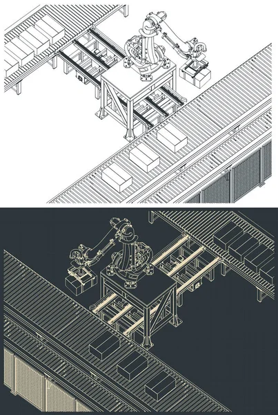 Stilisierte Vektorillustrationen Der Robotergestützten Fabrik Förderlinie — Stockvektor