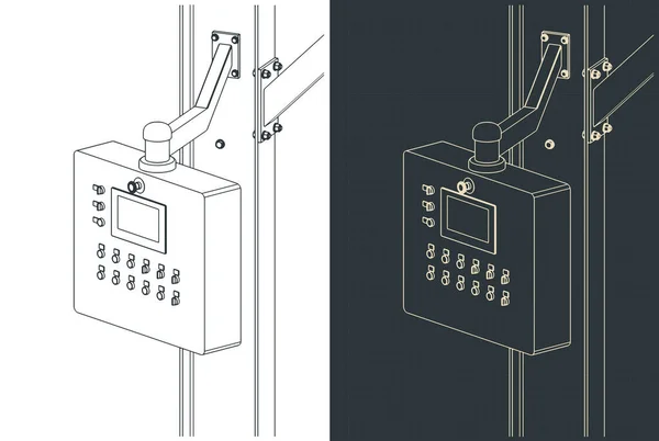 マシンコントロールパネルの設計図のスタイルベクトルイラスト — ストックベクタ