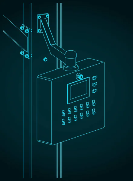 Stylizované Vektorové Ilustrace Nákresu Ovládacího Panelu Stroje — Stockový vektor