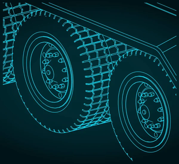 Stiliserad Vektor Illustration Bakaxeln Lastbil Traktor Närbild — Stock vektor