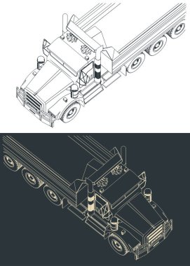 Çöp kamyonunun stilize vektör çizimleri