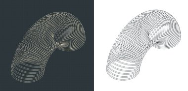 Spiral yay oyuncağının izometrik planlarının stilize vektör çizimleri